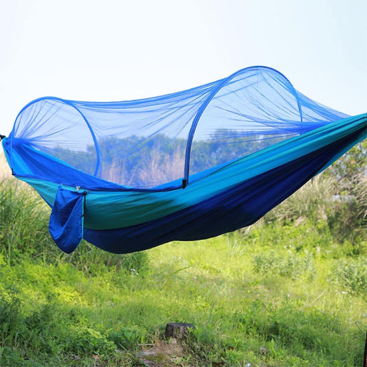Portable Outdoor Camping Full-automatic Nylon Parachute Hammock with Mosquito Nets, Size : 290 x 140cm (Dark Blue + Baby Blue) by bashfashion