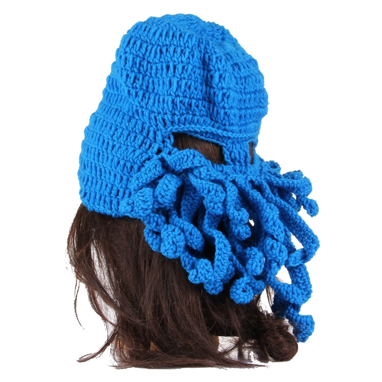 Amurleopard Unisex Barbarian Knit Beanie Octopus Tentacle Cap Winter Warm Face Mask Crochet Hat(Blue) by bashfashion
