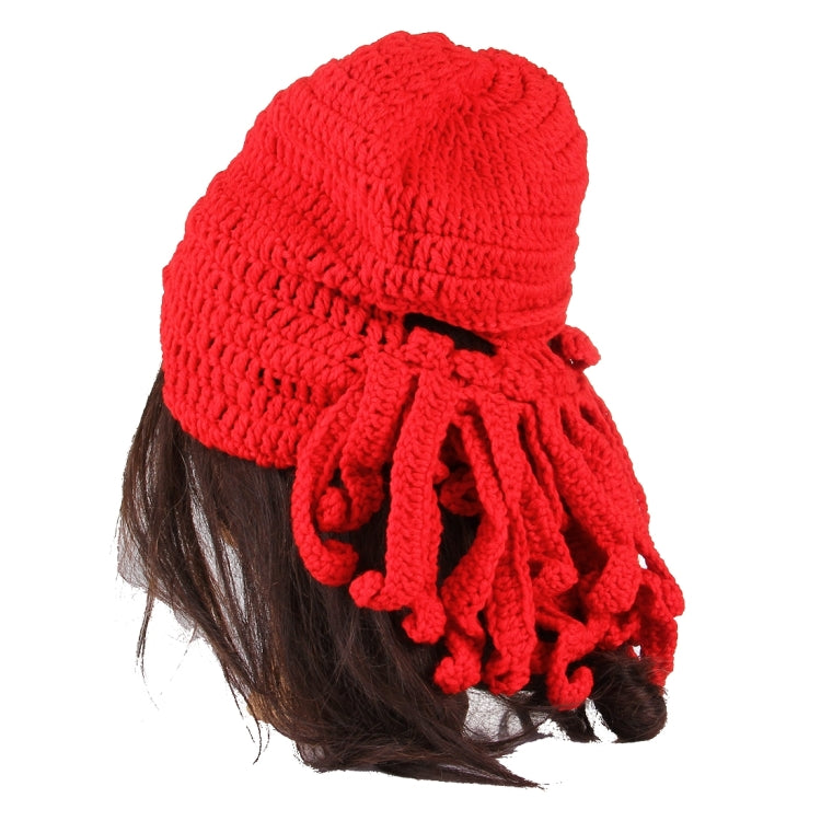 Amurleopard Unisex Barbarian Knit Beanie Octopus Tentacle Cap Winter Warm Face Mask Crochet Hat(Red) by bashfashion