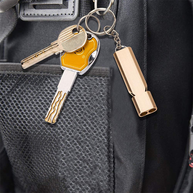 MNL-006 Aluminum Alloy Double Tube High Frequency Whistle Children Outdoor Survival Whistle with Key Ring(Black) by bashfashion