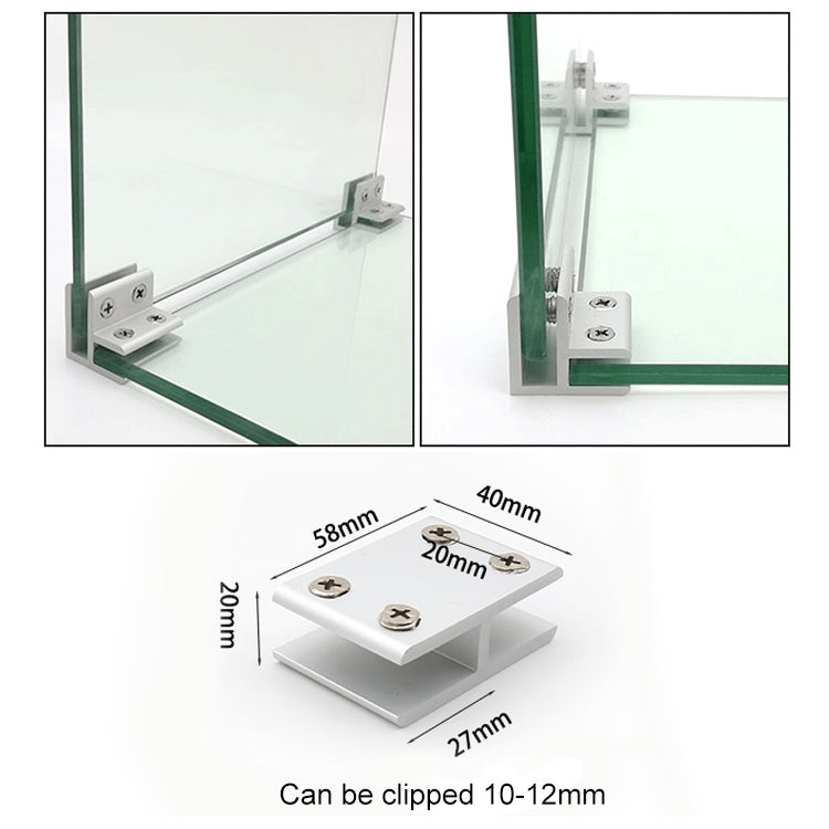 Aluminum Alloy Glass Combination Clamp Cabinet Partition Fixing Clip, 180 degrees Cliped 10-12mm by bashfashion