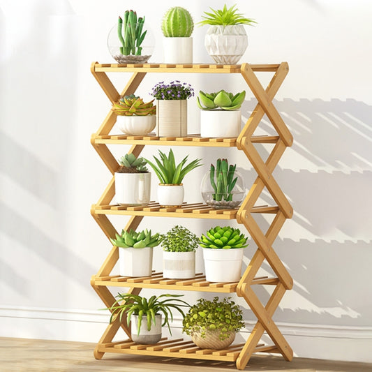 5-Layer Balcony Living Room Collapsible Solid Wood Flower Stand Potted Planting Shelves, Length: 50cm by bashfashion