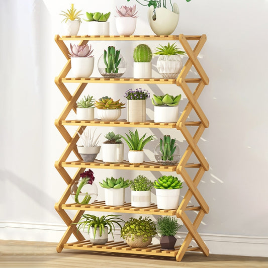 6-Layer Balcony Living Room Collapsible Solid Wood Flower Stand Potted Planting Shelves, Length: 70cm by bashfashion