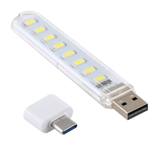 8LEDs 5V 200LM USB LED Book Light Portable Night Light, with Type-C Adapter(White Light) by bashfashion