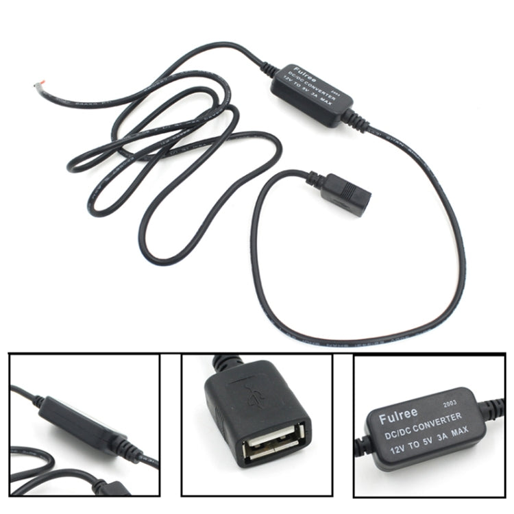 Car Motorcycle Single USB Car Charger DC 12V To 5V 3A Power Adapter for Car GPS Tracker DVR, Length: 1m by bashfashion