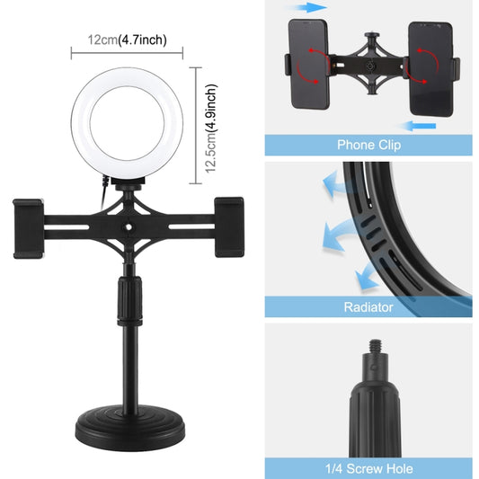 PULUZ 4.7 inch 12cm Ring Light Horizontal Dual Phone Brackets Desktop Holder Video Light Kits by PULUZ