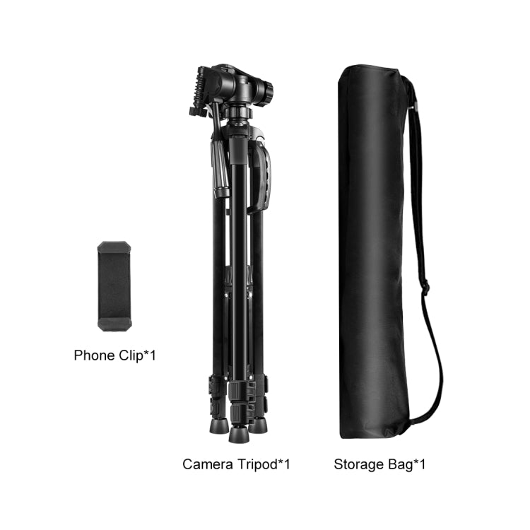 PULUZ Aluminum Selfie Live Tripod Mount with Three-dimensional Head & Phone Clamp(Black) by PULUZ