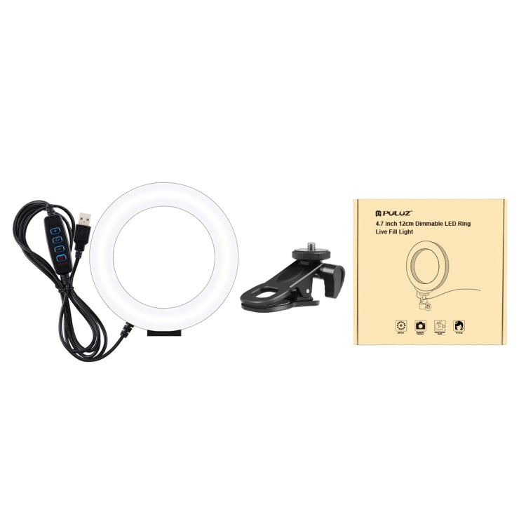 PULUZ 4.7 inch 12cm Ring Selfie Light 3 Modes USB Dimmable Dual Color Temperature LED Curved Vlogging Photography Video Lights with Monitor Clip Holder (Black) by PULUZ
