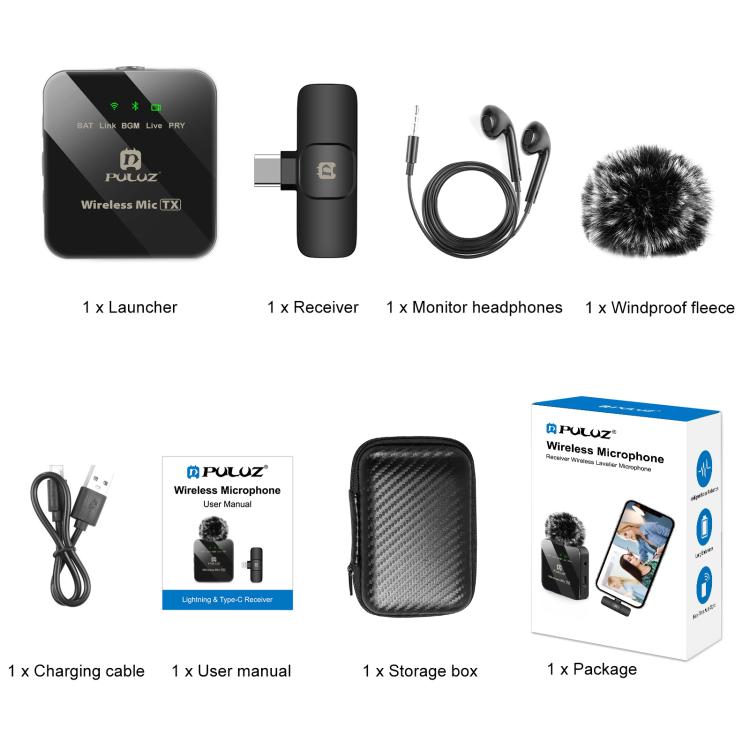 PULUZ Wireless Lavalier Microphone for Type-C Phone, Type-C Receiver(Black) by PULUZ