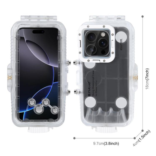 For iPhone 16 Pro PULUZ 40m/130ft Waterproof Diving Case Photo Video Taking Underwater Housing Cover (Transparent) by PULUZ