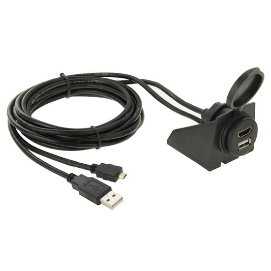 USB 2.0 & Micro HDMI (Type-D) Male to USB 2.0 & HDMI (Type-A) Female Adapter Cable with Car Flush Mount, Length: 2m by bashfashion