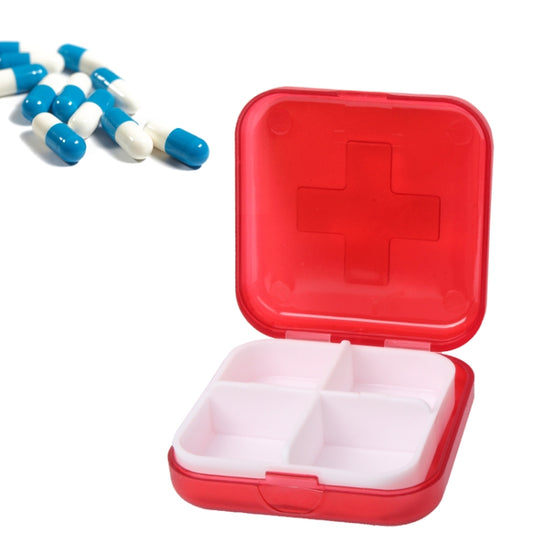 10 PCS 4 Compartments Portable Plastic Cross Pills Medicine Storage Box(Red) by bashfashion