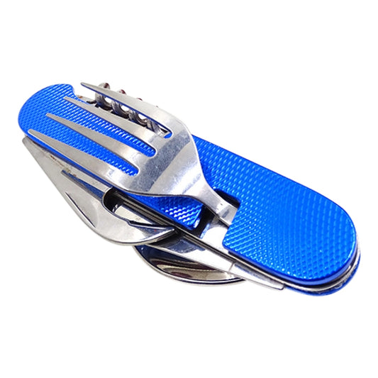 6-in-1 Stainless Steel Travel / Camping Folding Cutlery Set, Spoon + Fork + Knife + Bottle Opener Set(Blue) by bashfashion