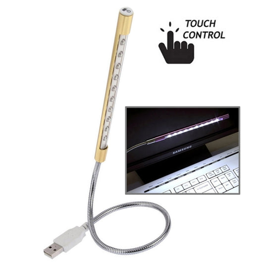Portable Touch Switch USB LED Light, 10-LED, 1W, White Light(Gold) by bashfashion
