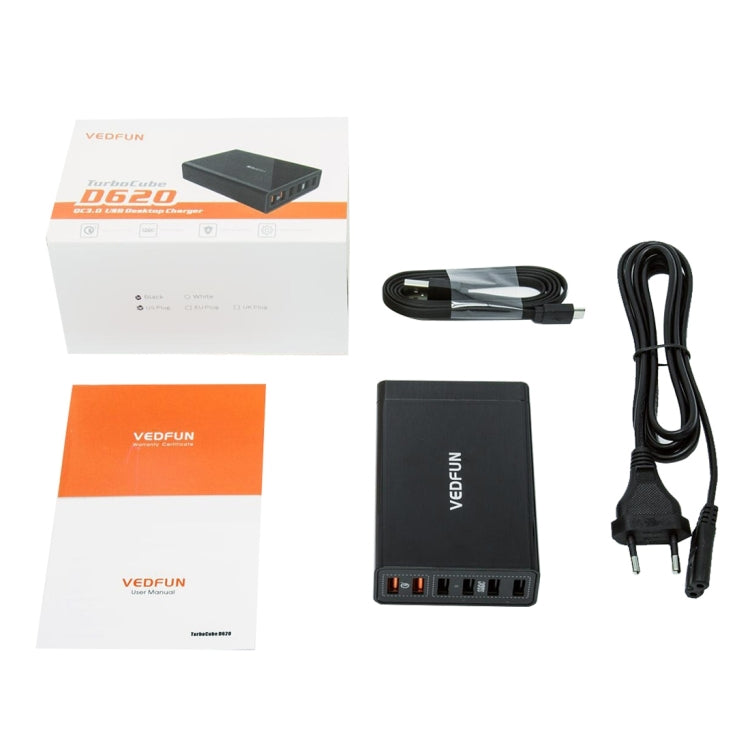VEDFUN TurboCube D620 Six Ports Quick Charge 3.0 + SDDC Technology USB Charger, EU/US/UK Plug by VEDFUN