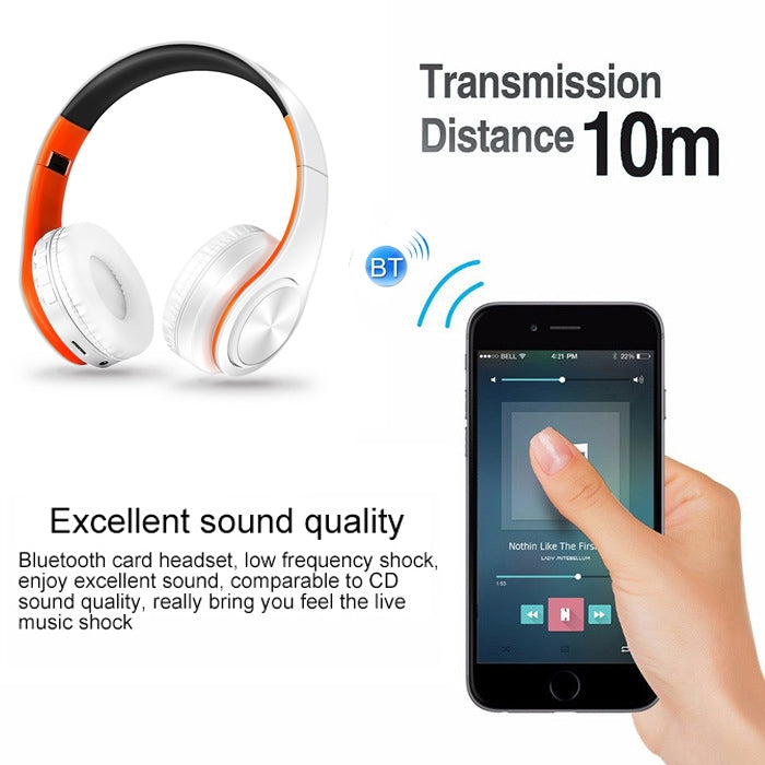 LPT660 Wireless Folding Sports Stereo Music Bluetooth Phones Earphones Support TF Card (Orange) by bashfashion