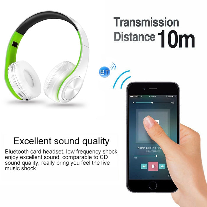LPT660 Wireless Folding Sports Stereo Music Bluetooth Phones Earphones Support TF Card (Green) by bashfashion