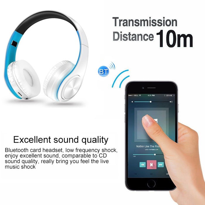LPT660 Wireless Folding Sports Stereo Music Bluetooth Phones Earphones Support TF Card (Blue) by bashfashion