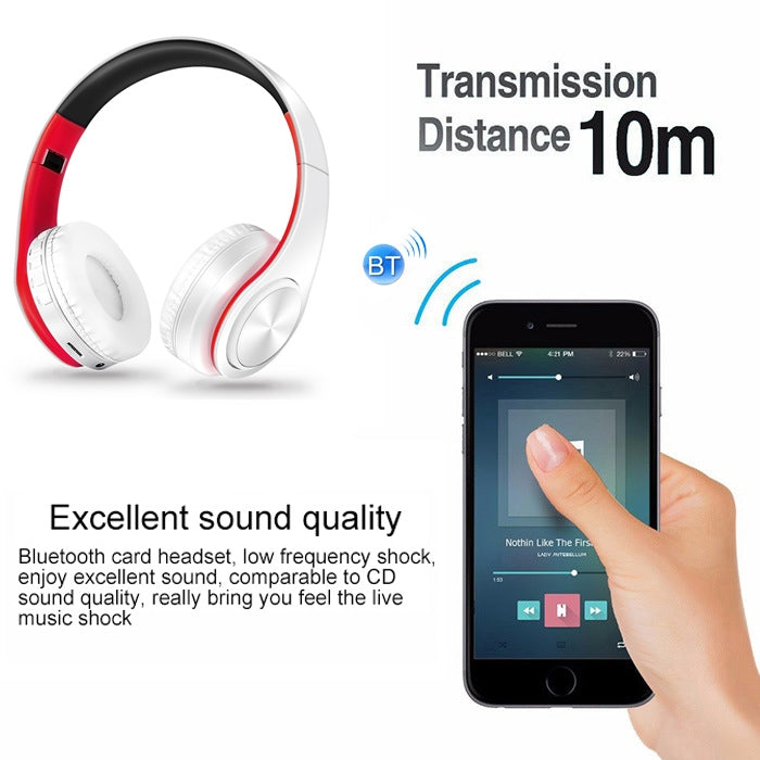 LPT660 Wireless Folding Sports Stereo Music Bluetooth Phones Earphones Support TF Card (Red) by bashfashion