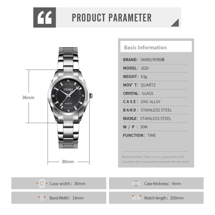 SKmei 1620 Delicate Rhinestone Creative Casual Waterproof Quartz Women Watch Steel Strap Watch(Blue) by SKMEI