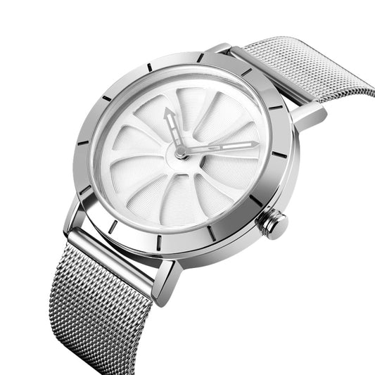 SKMEI 9204 Fashion Skeleton Rotating Dial Waterproof Business Mesh Belt Quartz Watch Men Watch(White) by SKMEI