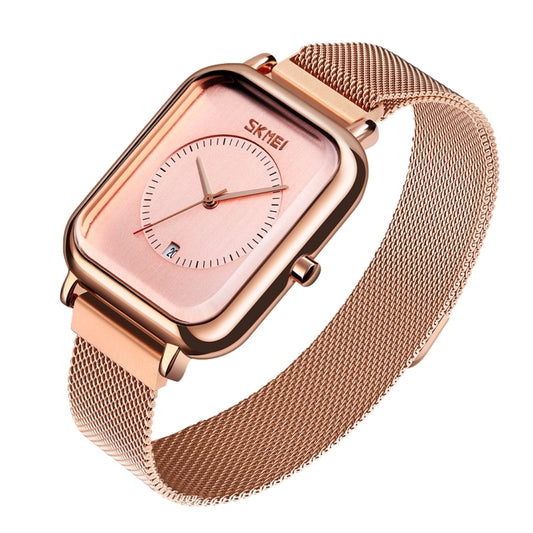 SKMEI 9207 Fashion Creative Simple Watch Men Magnetic Buckle Mesh Belt Steel Belt Couple Quartz Watch(Rose Gold) by SKMEI