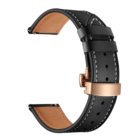 22mm For Huawei Watch GT2e / GT2 46mm Leather Butterfly Buckle Strap Rose Gold Buckle(Black) by bashfashion