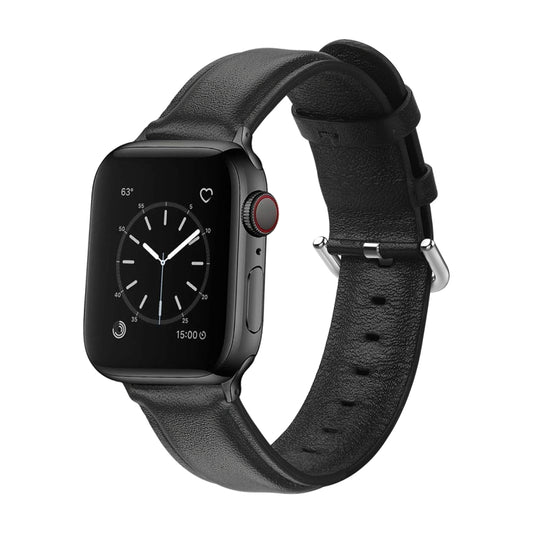For Apple Watch Series 5 & 4 44mm 3 & 2 & 1 42mm Round Hole Leather Strap(Black) by bashfashion