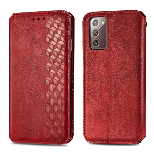 For Samsung Galaxy Note 20 Cubic Grid Pressed Horizontal Flip Magnetic PU Leather Case with Holder & Card Slots & Wallet(Red) by bashfashion