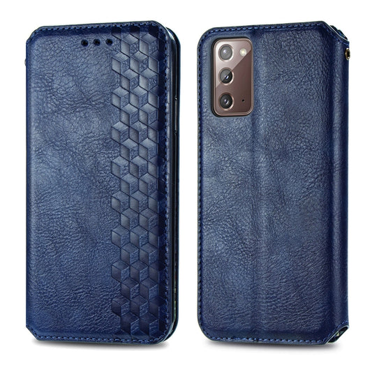 For Samsung Galaxy Note20 Ultra Cubic Grid Pressed Horizontal Flip Magnetic PU Leather Case with Holder & Card Slots & Wallet(Blue) by bashfashion
