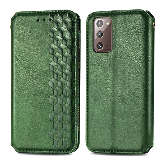 For Samsung Galaxy Note20 Ultra Cubic Grid Pressed Horizontal Flip Magnetic PU Leather Case with Holder & Card Slots & Wallet(Green) by bashfashion