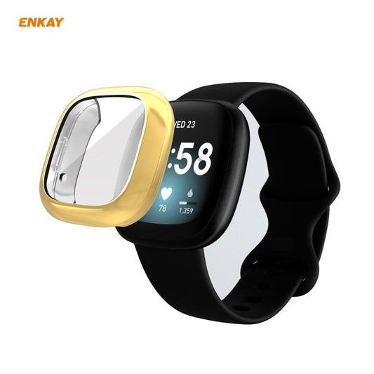 For Fitbit Versa 3 / Fitbit Sense ENKAY Hat-Prince ENK-AC8208 Full Coverage Electroplate TPU Soft Case(Gold) by ENKAY