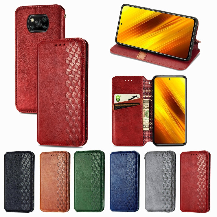 For Xiaomi Poco X3 NFC Cubic Grid Pressed Horizontal Flip Magnetic PU Leather Case with Holder & Card Slots & Wallet(Red) by bashfashion