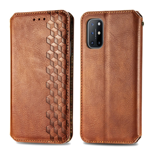 For OnePlus 8T Cubic Grid Pressed Horizontal Flip Magnetic PU Leather Case with Holder & Card Slots & Wallet(Brown) by bashfashion