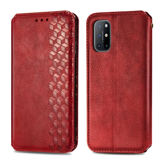 For OnePlus 8T Cubic Grid Pressed Horizontal Flip Magnetic PU Leather Case with Holder & Card Slots & Wallet(Red) by bashfashion