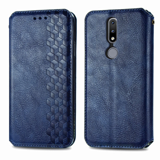 For Nokia 2.4 Cubic Grid Pressed Horizontal Flip Magnetic PU Leather Case with Holder & Card Slots & Wallet(Blue) by bashfashion
