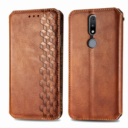 For Nokia 2.4 Cubic Grid Pressed Horizontal Flip Magnetic PU Leather Case with Holder & Card Slots & Wallet(Brown) by bashfashion