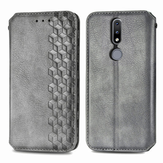 For Nokia 2.4 Cubic Grid Pressed Horizontal Flip Magnetic PU Leather Case with Holder & Card Slots & Wallet(Grey) by bashfashion