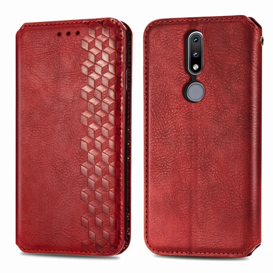 For Nokia 2.4 Cubic Grid Pressed Horizontal Flip Magnetic PU Leather Case with Holder & Card Slots & Wallet(Red) by bashfashion