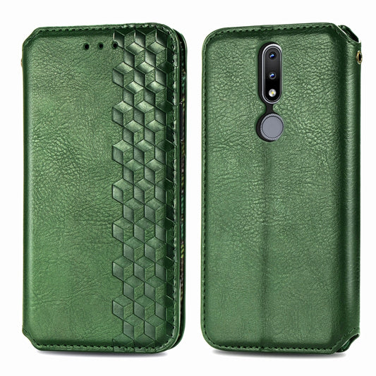 For Nokia 2.4 Cubic Grid Pressed Horizontal Flip Magnetic PU Leather Case with Holder & Card Slots & Wallet(Green) by bashfashion