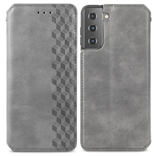 For Samsung Galaxy S21 5G Cubic Grid Pressed Horizontal Flip Magnetic PU Leather Case with Holder & Card Slots & Wallet(Gray) by bashfashion