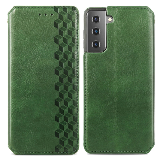For Samsung Galaxy S21 5G Cubic Grid Pressed Horizontal Flip Magnetic PU Leather Case with Holder & Card Slots & Wallet(Green) by bashfashion