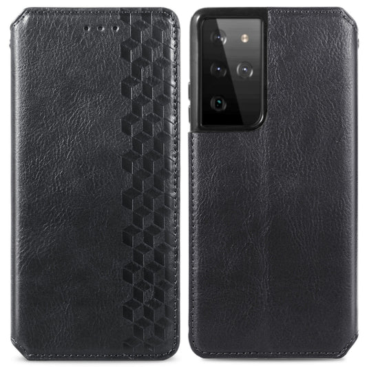For Samsung Galaxy S21 Ultra 5G Cubic Grid Pressed Horizontal Flip Magnetic PU Leather Case with Holder & Card Slots & Wallet(Black) by bashfashion