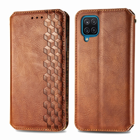For Samsung Galaxy A12 Cubic Grid Pressed Horizontal Flip Magnetic PU Leather Case with Holder & Card Slots & Wallet(Brown) by bashfashion