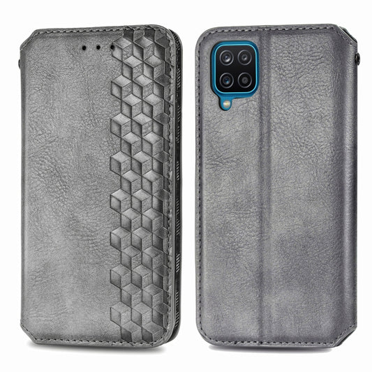 For Samsung Galaxy A12 Cubic Grid Pressed Horizontal Flip Magnetic PU Leather Case with Holder & Card Slots & Wallet(Gray) by bashfashion