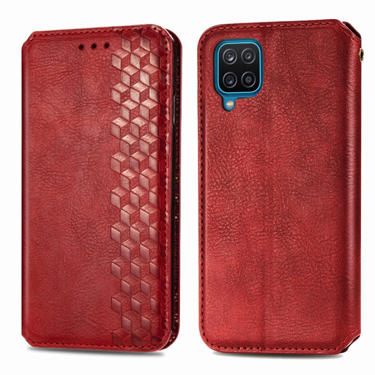 For Samsung Galaxy A12 Cubic Grid Pressed Horizontal Flip Magnetic PU Leather Case with Holder & Card Slots & Wallet(Red) by bashfashion