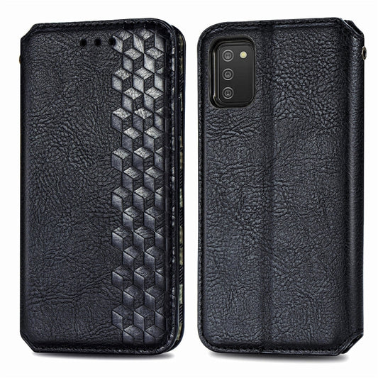 For Samsung Galaxy A02s(US Edition) Cubic Grid Pressed Horizontal Flip Magnetic PU Leather Case with Holder & Card Slots & Wallet(Black) by bashfashion