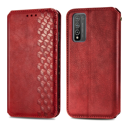 For Huawei Honor 10 X Lite Cubic Grid Pressed Horizontal Flip Magnetic PU Leather Case with Holder & Card Slots & Wallet(Red) by bashfashion