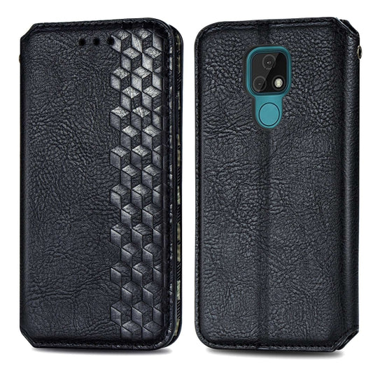 For Motorola MOTO E7 Cubic Grid Pressed Horizontal Flip Magnetic PU Leather Case with Holder & Card Slots & Wallet(Black) by bashfashion
