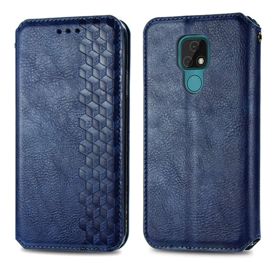 For Motorola MOTO E7 Cubic Grid Pressed Horizontal Flip Magnetic PU Leather Case with Holder & Card Slots & Wallet(Blue) by bashfashion